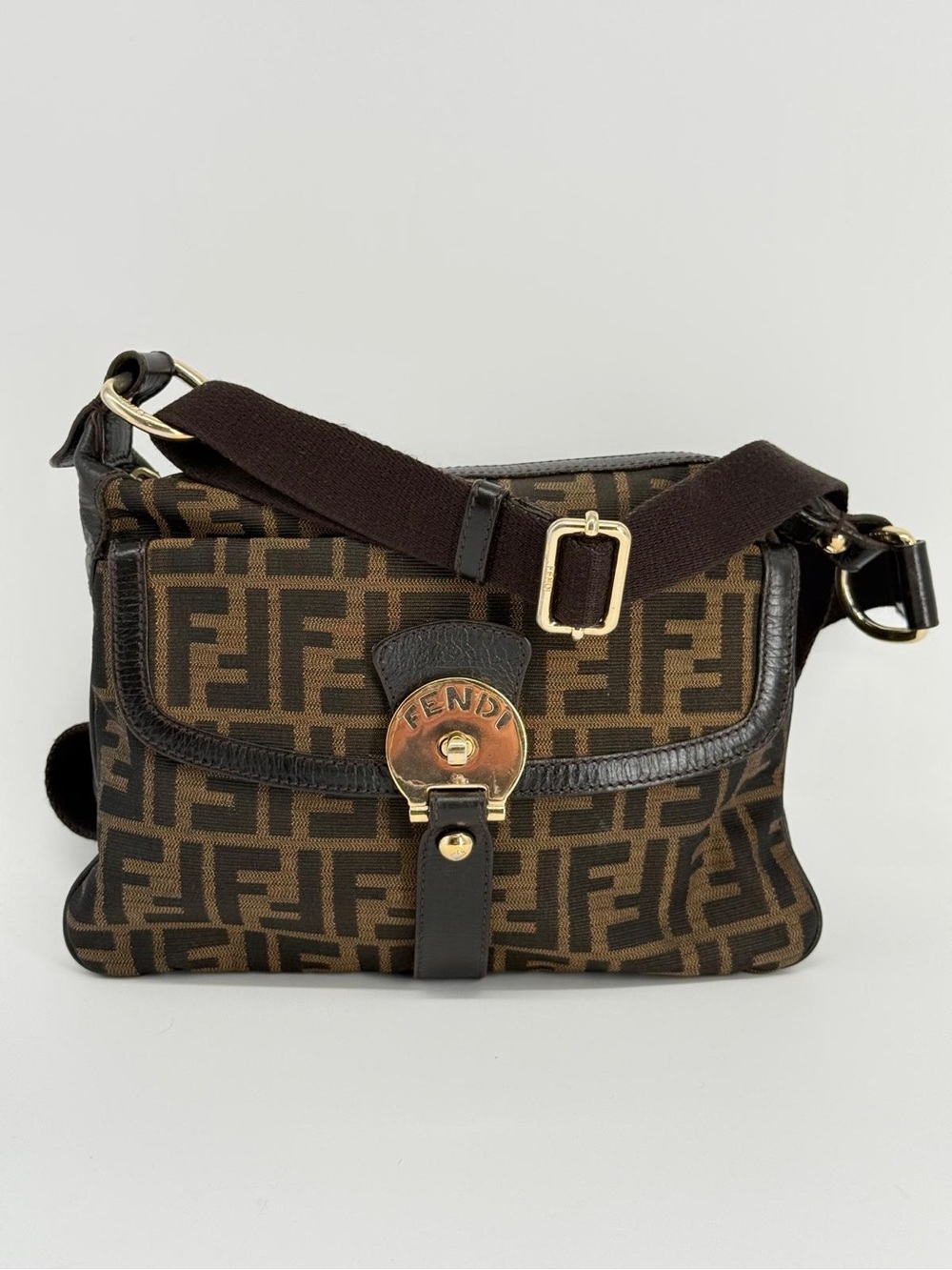 Fendi Zucca Canvas Brown Messenger Bag